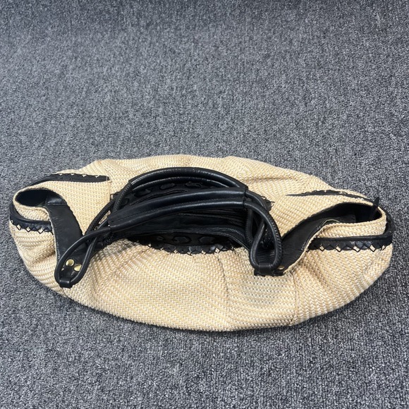 Cole Haan Sarah Straw Leather Large Tote Beige Black Woven Boho Summer Travel — photo 2